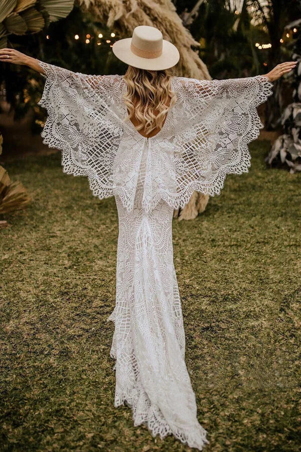 Mermaid Batwing Sleeves Boho Wedding Dress Elegant Wedding Dress